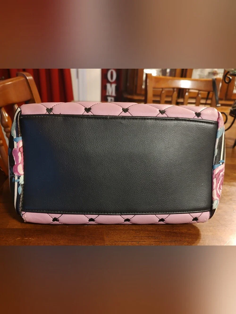 Betsey Johnson Pink Quilted Satchel with Floral & Stripes